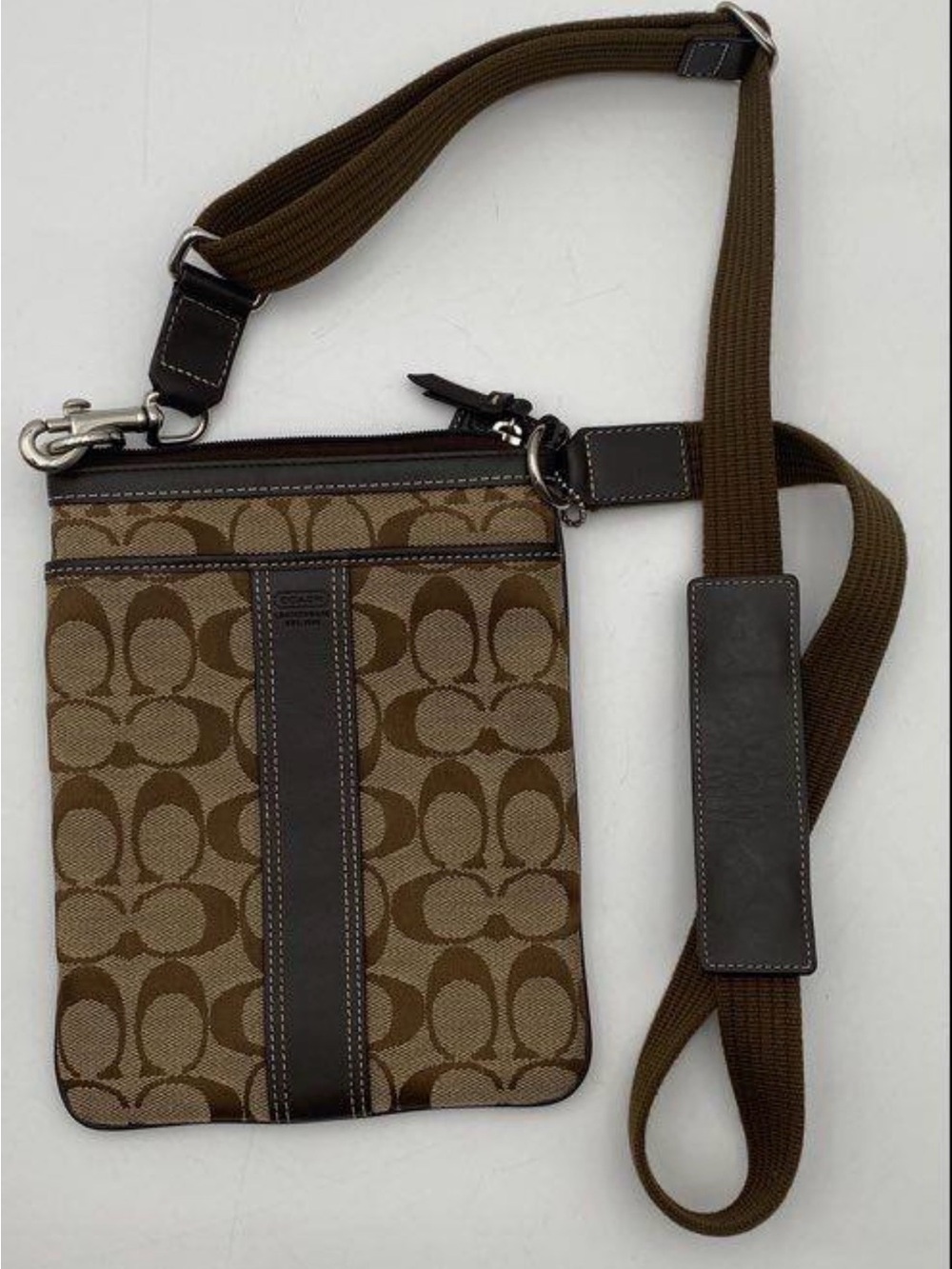 Coach Brown Signature Canvas Messenger Bag with Dark Brown Trim